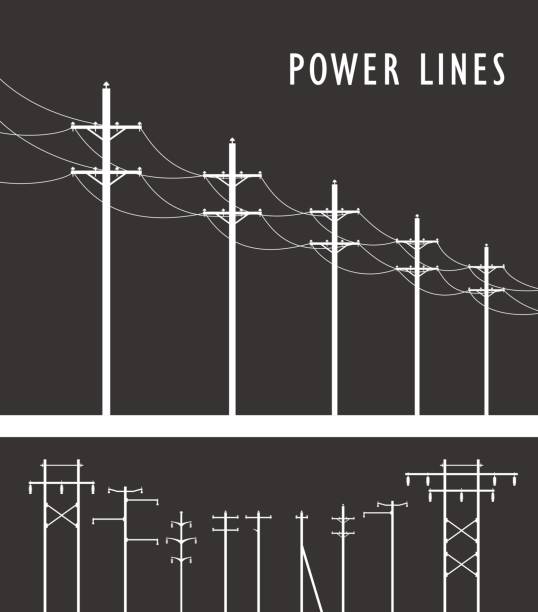 High Voltage Post Vector image set of high-voltage poles black-and-white design element electrical tower illustration stock illustrations