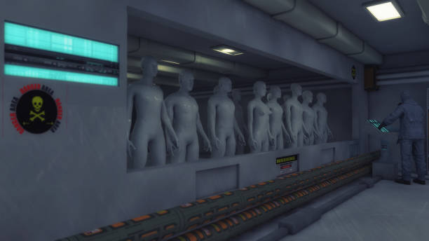 istock Human clones in futuristic room 686400522
