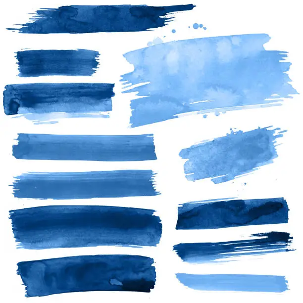 Blue Watercolour brush strokes on a white background