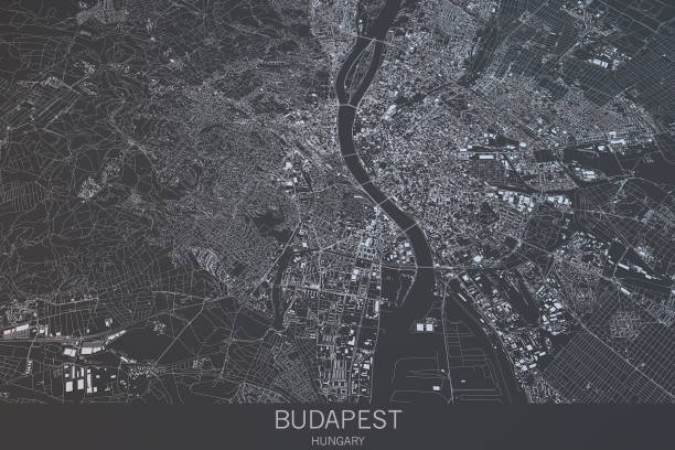 ハンガリー ブダペスト地図衛星ビュー市 - hungary budapest map cartography ストックフォトと画像