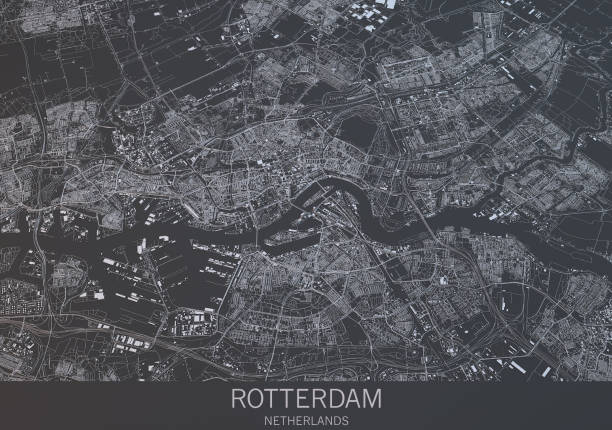 istock Rotterdam map, satellite view, city, Netherlands 686415506