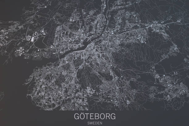Göteborg map, satellite view, city, Sweden Göteborg map, satellite view, city, Sweden. 3d rendering västra götaland county stock pictures, royalty-free photos & images