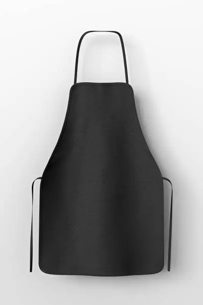 Blank black apron isolated on white background with clipping path. 3d illustration.