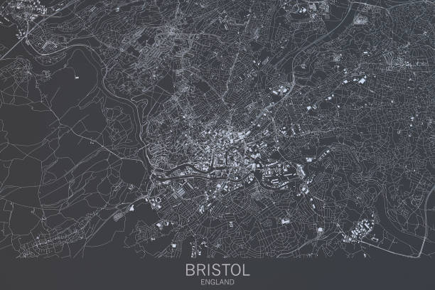 istock Bristol map, satellite view, city, England 686415928
