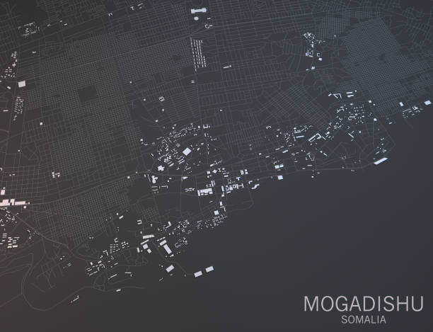 istock Map of Mogadishu, satellite view, city, Somalia. 3d rendering 686416078