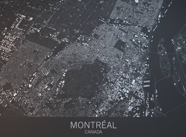 istock Map of Montreal, satellite view, city, Quebec, Canada. 3d rendering 686416086