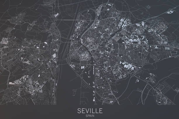 istock Map of Seville, satellite view, city, Spain. 3d rendering 686418600