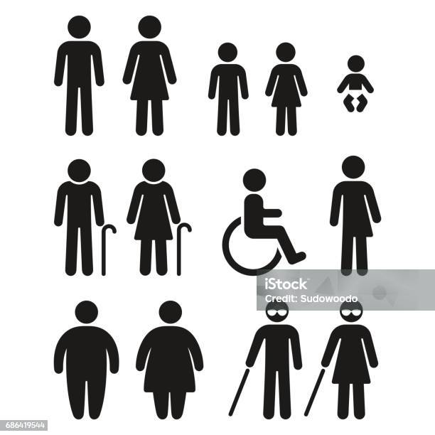 Bathroom And Medical People Symbols Stock Illustration - Download Image Now - Icon Symbol, People, In Silhouette