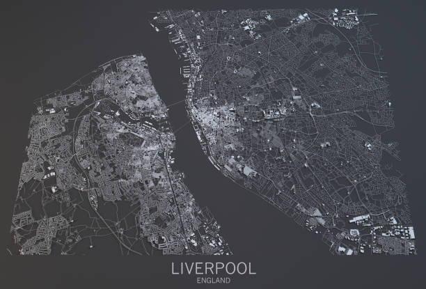 istock Liverpool map, satellite view, city, England 686419818