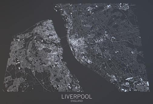 Liverpool Light Map Liverpool Map Satellite View City England Stock Photo - Download Image ...