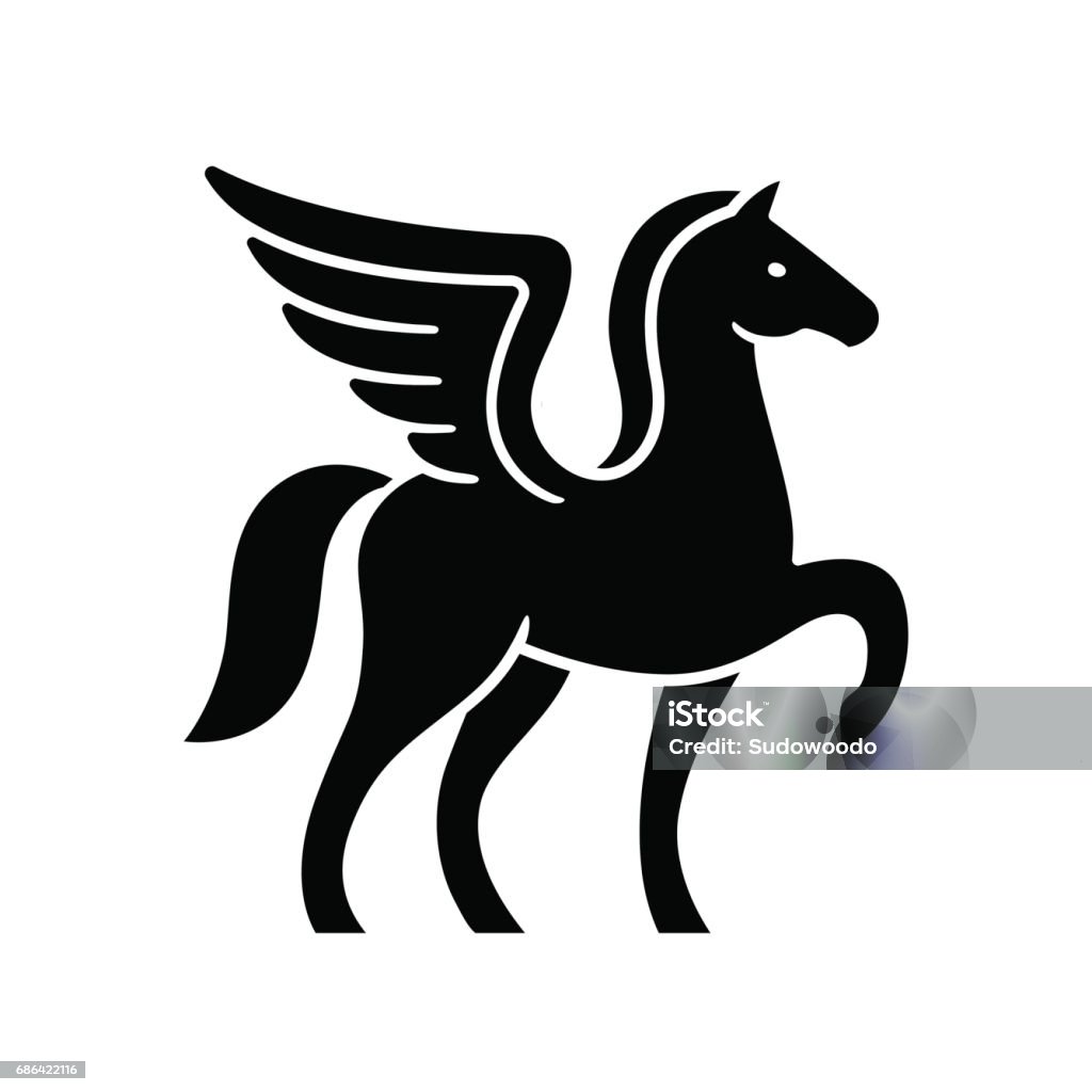 Pegasus Pegasus template. Stylized winged horse silhouette, isolated vector illustration. Horse stock vector