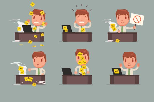 Business people & Sticky notes Stressed people with ASAP sticky notes office fun business adhesive note stock illustrations