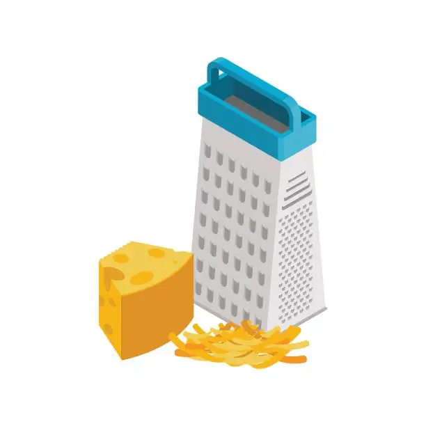 Vector illustration of Grated cheese and grater isolated. Food Ingredients on white background