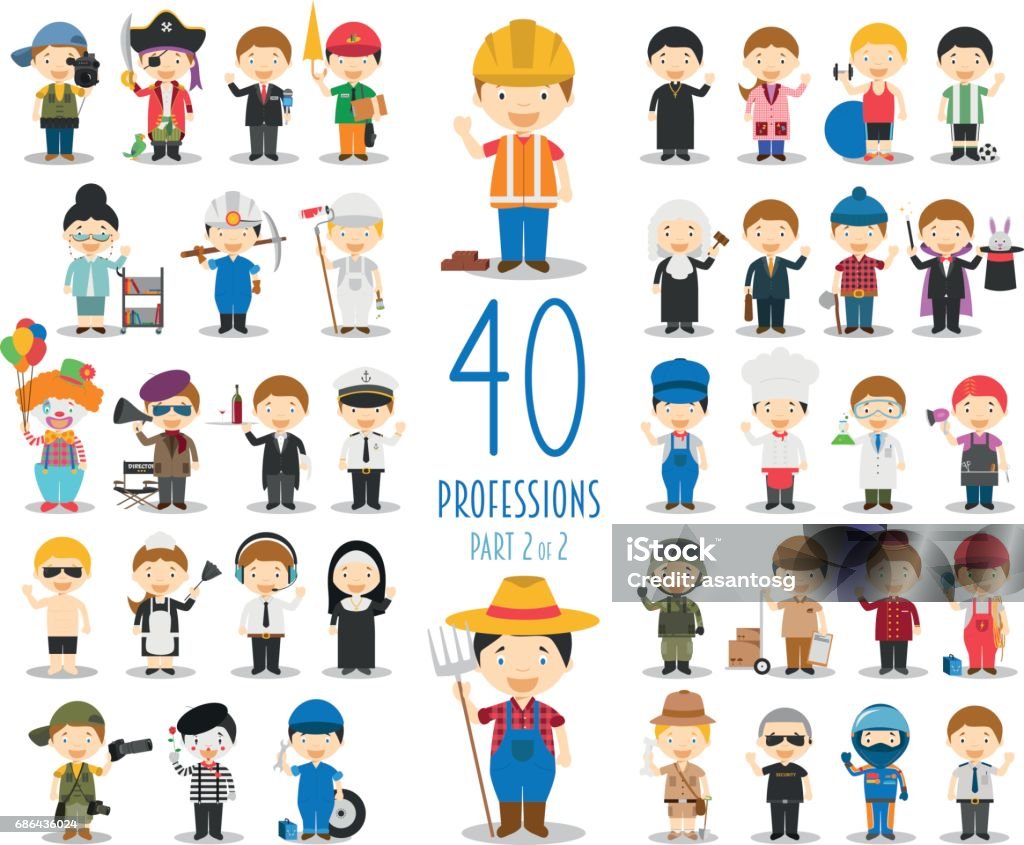 Set Of 40 Professions In Cartoon Style Stock Illustration - Download Image  Now - Various Occupations, Occupation, Bus Driver - iStock
