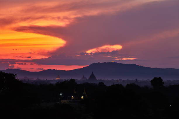 Pagoda landscape in the plain of Bagan, Myanmar (Burma)