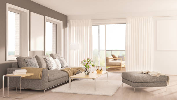 istock Minimalistic nordic living room 686457898