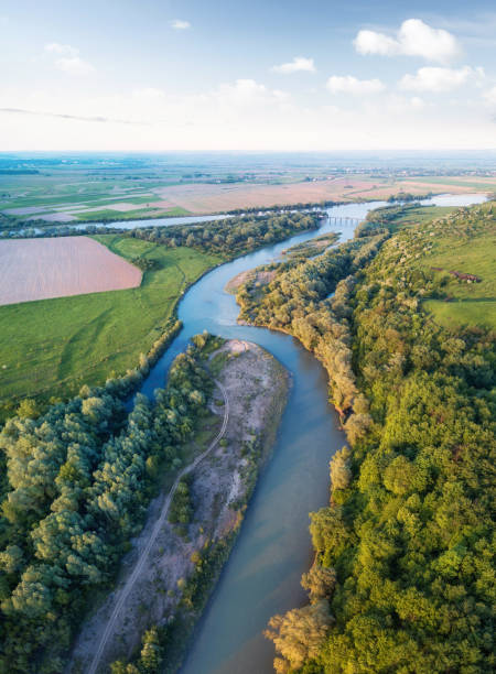 istock View on the river from air. Natural landscape in the summer time 686467554