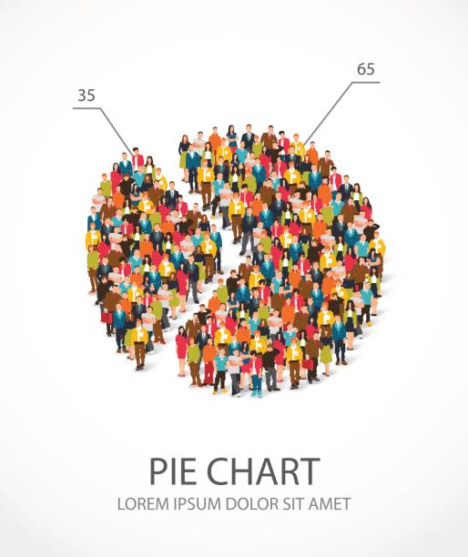 원형 차트에 사람들이 서 - figurine business circle communication stock illustrations