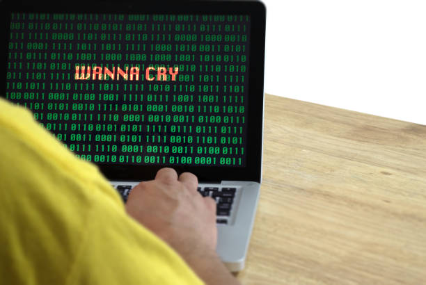 istock Laptop can not access the file its show message wanna cry on display for malware; hacker; online ransom; virus; network risk system concept 686473966