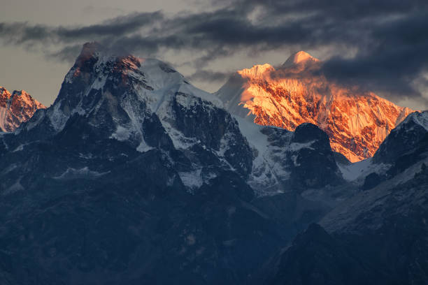 istock Beautiful first light from sunrise on Mount Kanchenjugha, Sikkim, India. 686481766