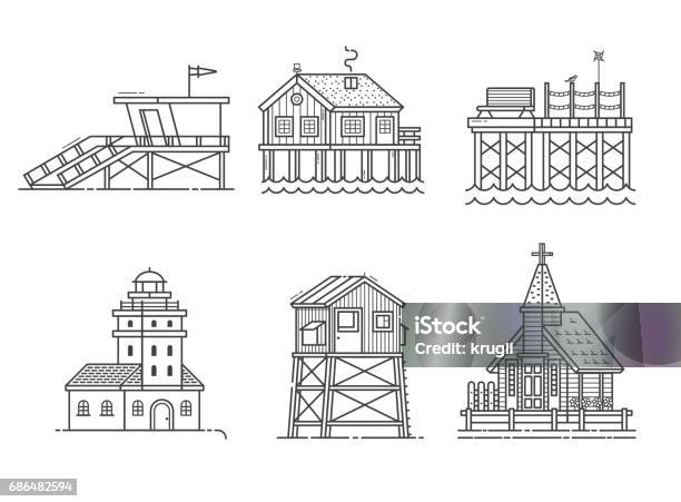 Seaside Buildings Set Stock Illustration - Download Image Now - Observation Point, Fishing Village, Architecture