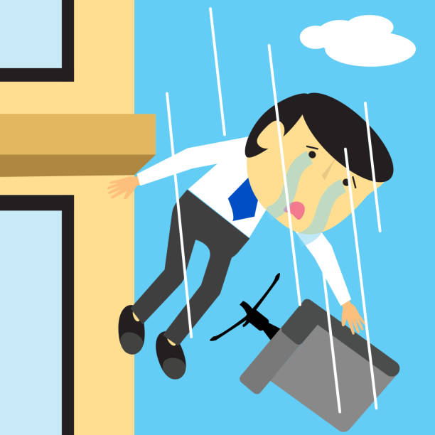 ilustraciones, imágenes clip art, dibujos animados e iconos de stock de empresario gritando cayendo desde el lugar de trabajo - falling suicide men built structure