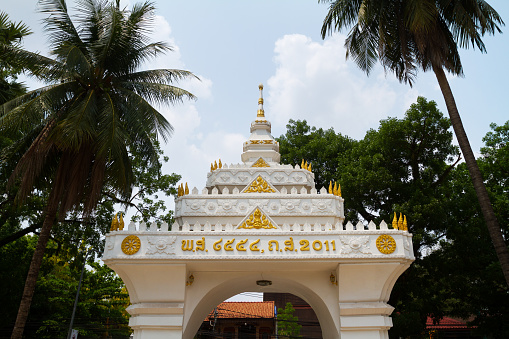 Temple element  Wat Si Saket in Vientiane seen from street Avenue Lane Xang.