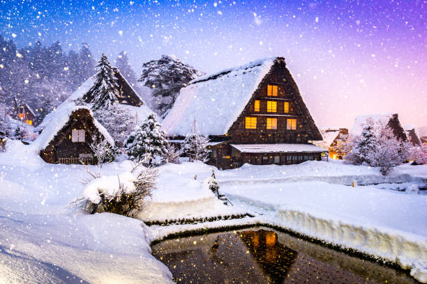 Shirakawago Village in Winter Shirakawago, Japan historic winter village. gifu prefecture stock pictures, royalty-free photos & images