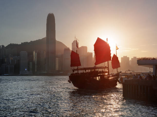 istock Traditional Chinese sailing ship with red sails, Hong Kong 686503812