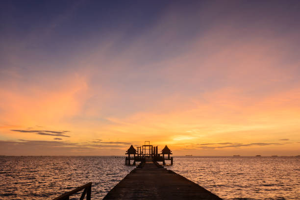 istock Twilight wood bridge at Djittabhawan Temple 686504422