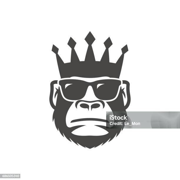 Ilustración de Mono Fresco En Gafas De Sol Y Corona y más Vectores Libres de Derechos de Mono - Primate - Mono - Primate, Gorila, Corona - Accesorio de cabeza