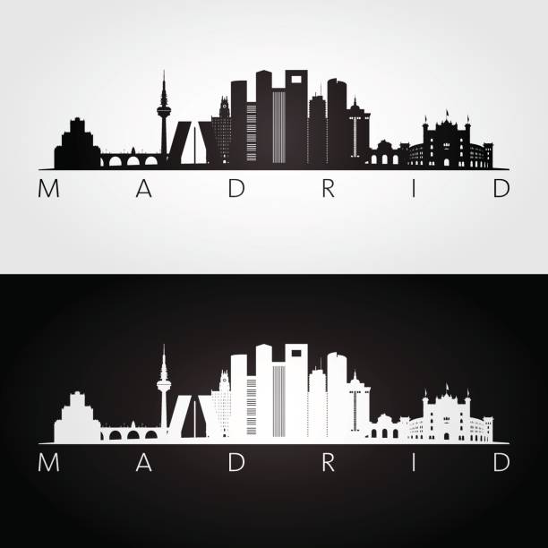 ilustrações de stock, clip art, desenhos animados e ícones de madrid skyline and landmarks silhouette, black and white design, vector illustration. - madrid
