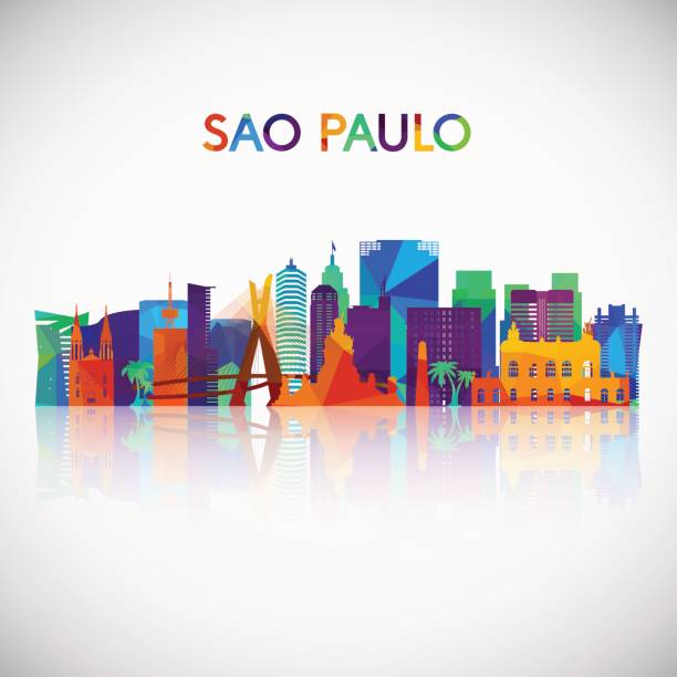 ilustraciones, imágenes clip art, dibujos animados e iconos de stock de silueta de horizonte de sao paulo en colorido estilo geométrico. símbolo de brasil para su diseño. ilustración de vector. - urban scene brazil architecture next to