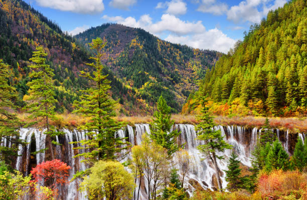 istock The Nuo Ri Lang Waterfall (Nuorilang) among woods and mountains 686508434