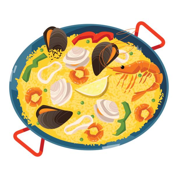 Paella with seafood. Traditional spanish food. Paella with seafood. Traditional spanish food. Vector illustration spanish food stock illustrations