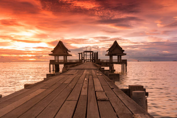 istock Twilight sunset wood bridge at Djittabhawan Temple 686515740
