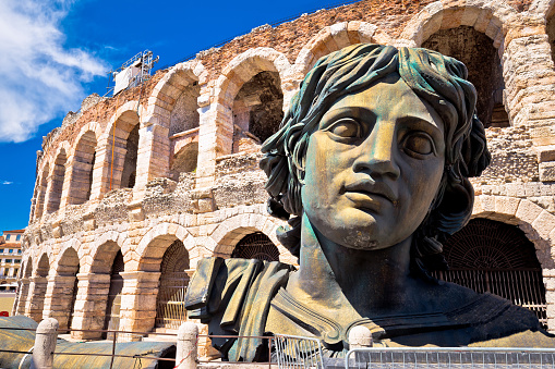 Roman amphitheatre Arena di Verona view, landmark in Veneto region of Italy