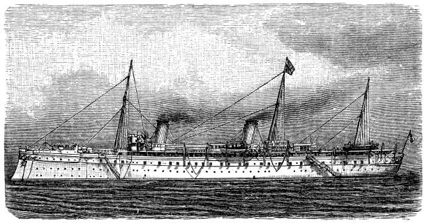 ilustraciones, imágenes clip art, dibujos animados e iconos de stock de comando aviso - etching sailing ship passenger ship sea