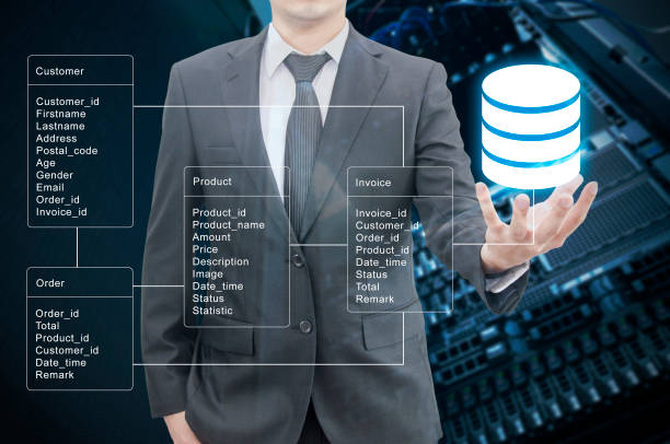 istock Double exposure of professional businessman hold Database table with server storage and network in datacenter background 686522912
