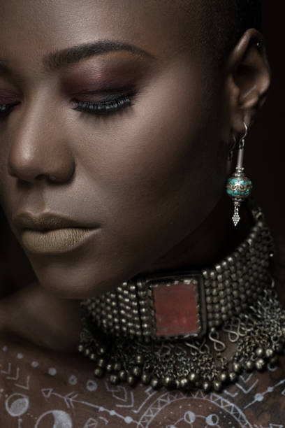 istock Beautiful Black Woman wearing jewellery in Studio Setting 686522990