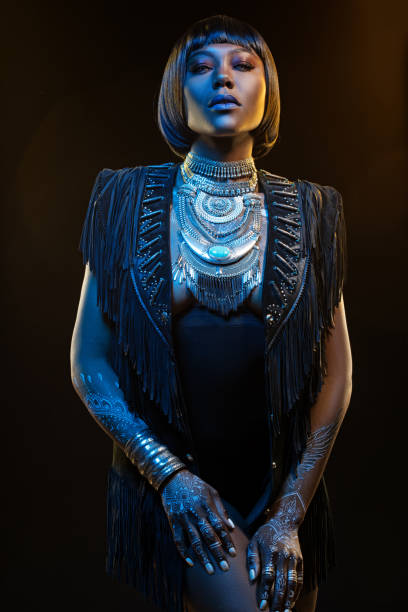 istock Beautiful Black Woman wearing jewellery in Studio Setting 686525128