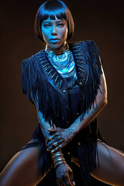 istock Beautiful Black Woman wearing jewellery in Studio Setting 686525394