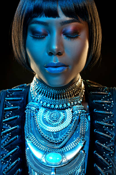 istock Beautiful Black Woman wearing jewellery in Studio Setting 686525646