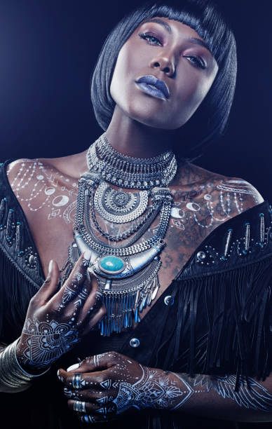 istock Beautiful Black Woman wearing jewellery in Studio Setting 686525822