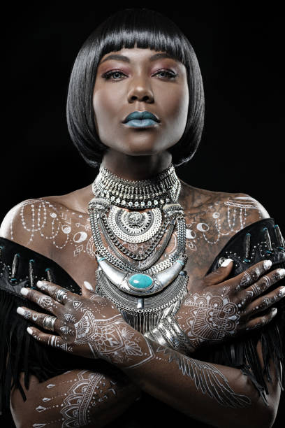 istock Beautiful Black Woman wearing jewellery in Studio Setting 686525850