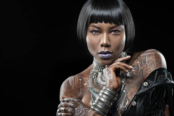 istock Beautiful Black Woman wearing jewellery in Studio Setting 686525976