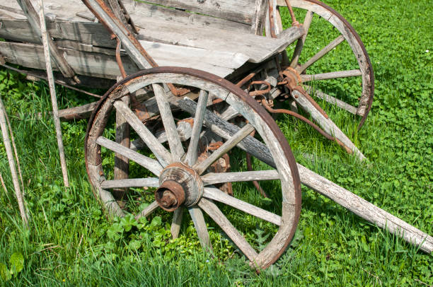 istock Old wooden cart  wheels 686539572