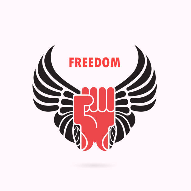 Human hand and wings.Red fist and wing icon.Force icon.Power and freedom concept.Vector illustration vector art illustration