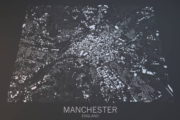 Map of Manchester, satellite view, city, England