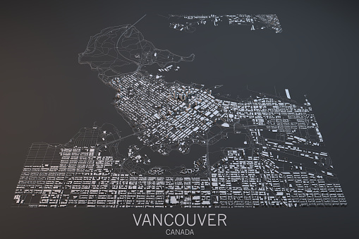 Map of Vancouver, satellite view, city, Canada. 3d rendering